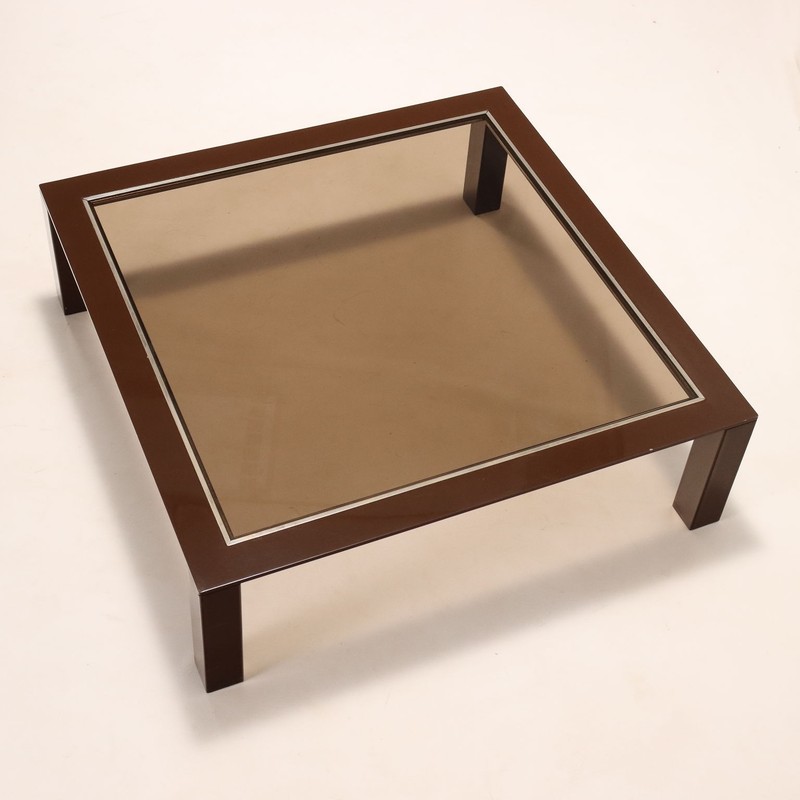 Vintage Coffee Table 1970s-80s Enamelled Metal Smoked Glass gallery