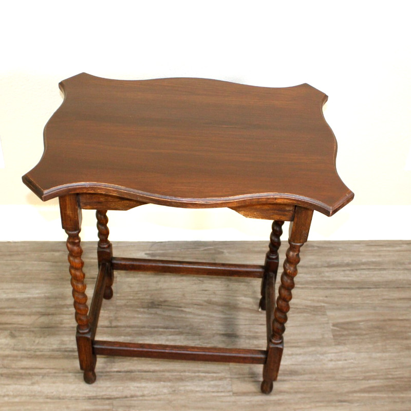 English Antique Jacobean Oak Side Table w Barley Twist Legs Vintage Accent Table