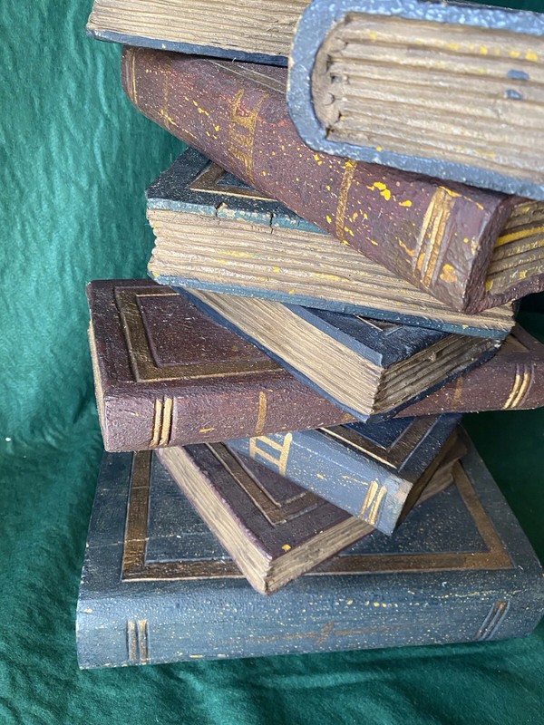 Vintage Side Table Stacked Faux Books Multi Color Hand Painted Wood Sculpture gallery