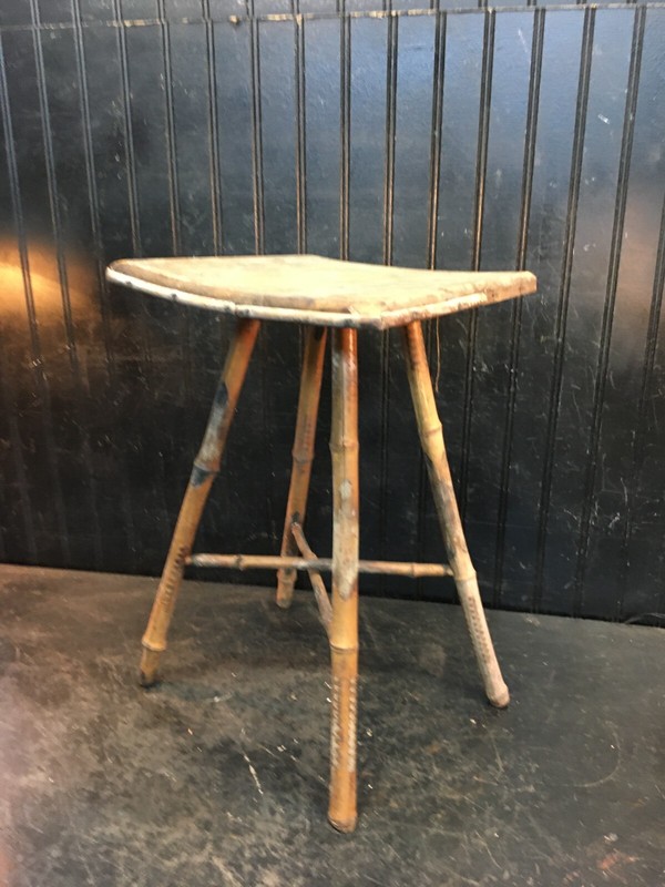 Antique Victorian Bamboo Side Table Plant Stand 18in tall , Wood 11in Top gallery