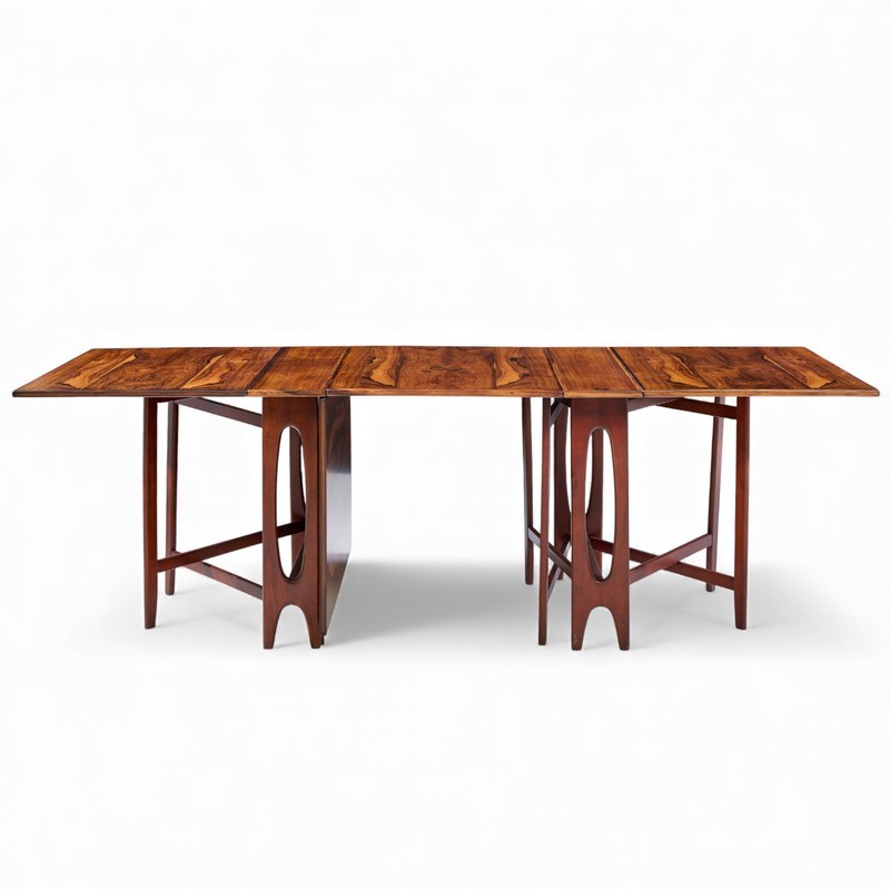 Bendt Winge Midcentury Norwegian Rosewood Drop-Leaf Rosewood Dining Table - Pair gallery
