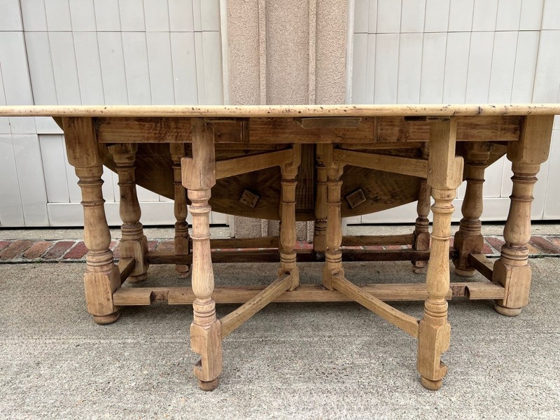 Antique French Hunt Wake DINING Table Bleached Oak LARGE Gate Leg Console c1880 gallery