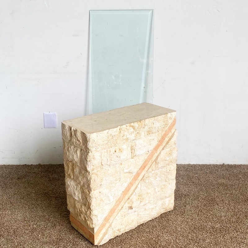 Postmodern Tessellated Mactan Stone Console Table w/ Polished Pink Stone Accent gallery