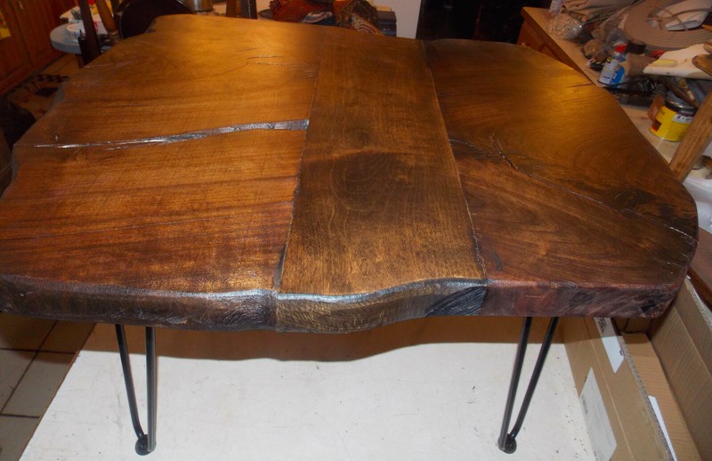 Live Edge Solid Walnut Coffee Table with Hairpin Legs (CT-105)