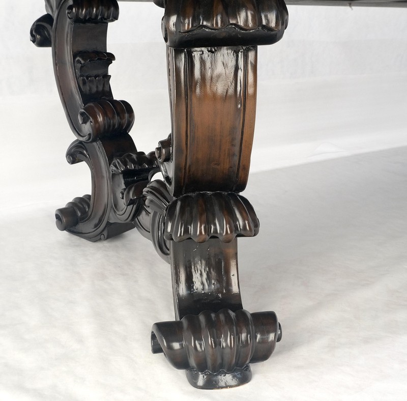 Large 10' Long Heavily Carved Base Scroll Shape Thick Top Dining Table MINT gallery