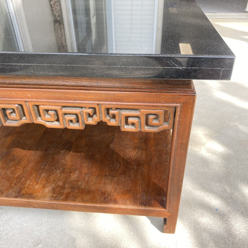 Large Coffee Table Baroque Carved Rose Wood / Black Marble Top 47 X 39 X 19 Inch gallery