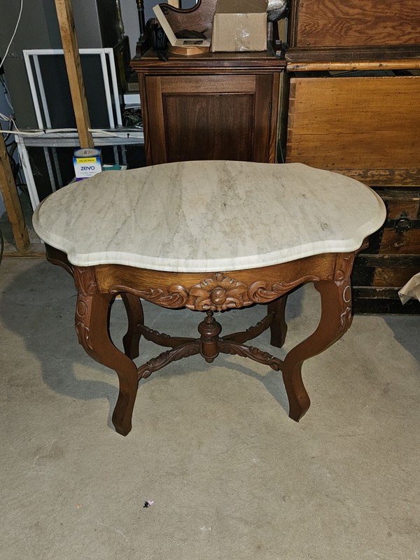 Antique Victorian Carrera Marble Turtle Top Parlor Table