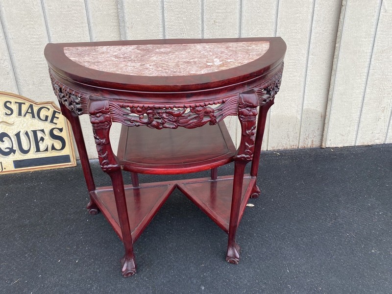 65112 Oriental Mahogany Console Table Hall Stand w/ Marble insert gallery