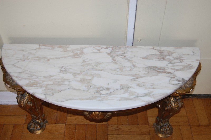 ANTIQUE GOLD GILT WOOD CONSOLE TABLE MARBLE TOP gallery