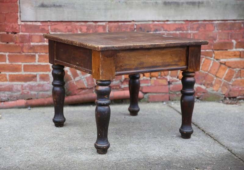 Vintage side end table butcher coffee wood table rustic kitchen lodge turned leg gallery
