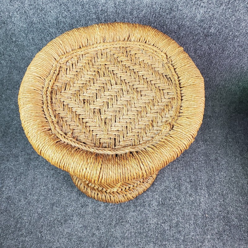 Vtg Table Ottoman Stool Pouffe Cane Rattan Wicker Woven Boho MCM Umbrella Stand gallery