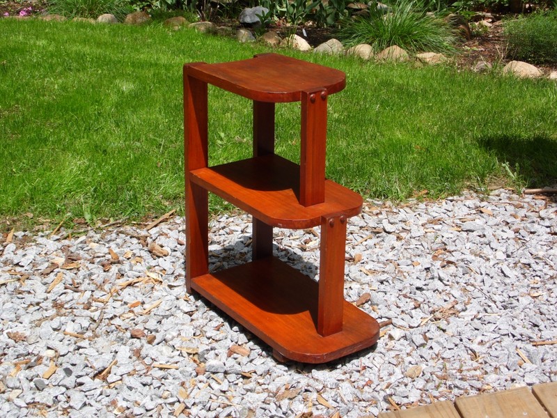 Vintage Art Deco Style Solid Wood Three Tiered Step End Table Stand gallery