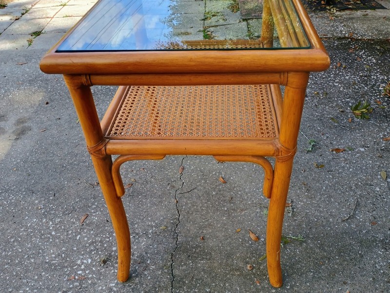 Vintage Bamboo Rattan Coffee /End Table with Glass Top gallery