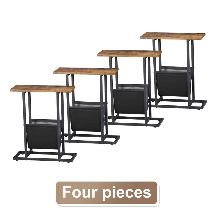 4PCS Small Narrow Side Table End Table Magazine Table Storage Holde Rustic Brown