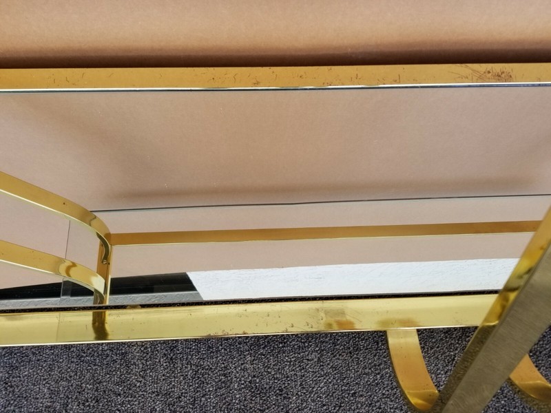 MCM Sculptural MILO BAUGHMAN Style Brass Mirror Console Sofa Table gallery