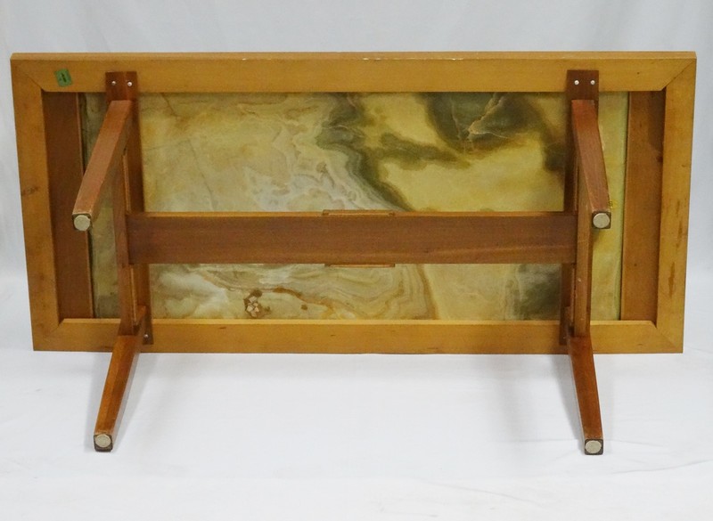 STRIKING MID CENTURY MODERN COFFEE TABLE with ONYX MARBLE INSET TOP gallery