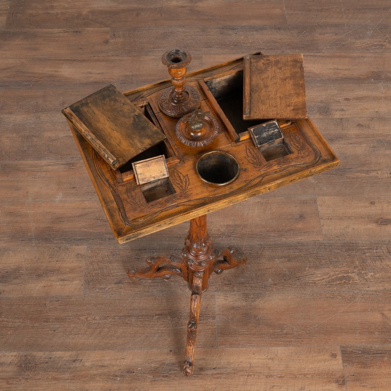 Hand Carved Tobacco Smoking Small Pedestal Side Table, Sweden circa 1860-80 gallery