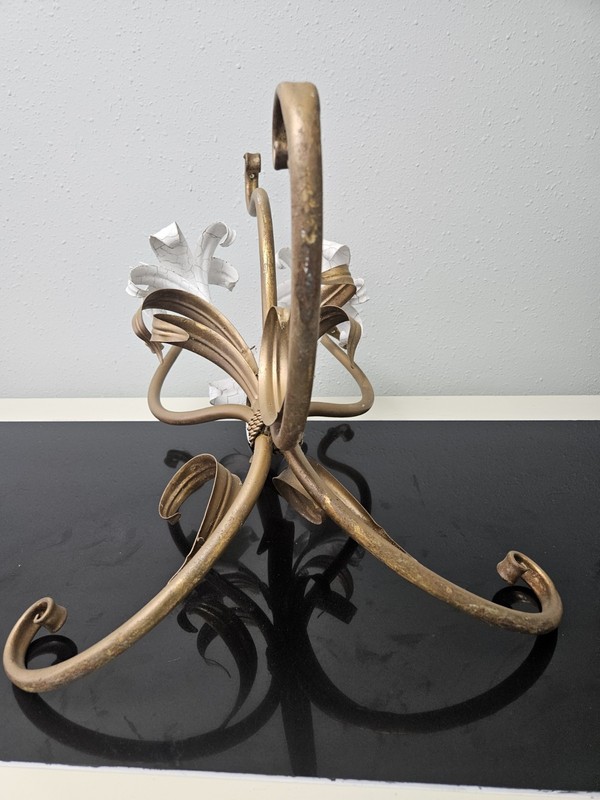 MCM Hollywood Regency Italian Gold Tole White Lilies Glass Top Cocktail Table gallery