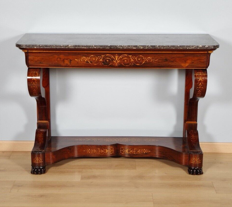 Charles X Inlaid Rosewood Console, St. Anne’s Marble, circa 1825