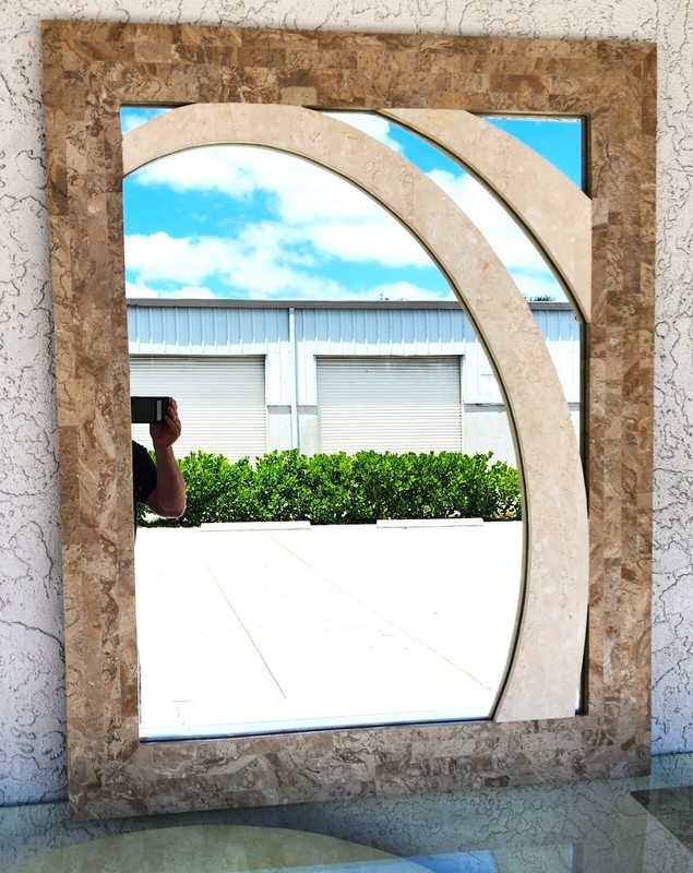 Maitland Smith Sculptural Console Table & Mirror Tessellated Stone Post Modern gallery
