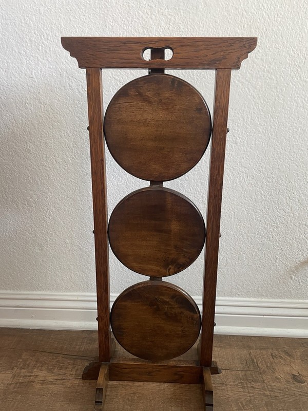 Vintage 3 Tier Wood Display Table Dark Oak Foldable 27-1/2” Tall, Shelves 7-1/2” gallery