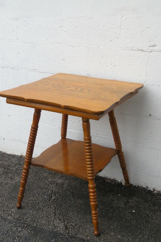 Early 1900s Tiger Oak Carved Large Side End Center Table 2607 gallery