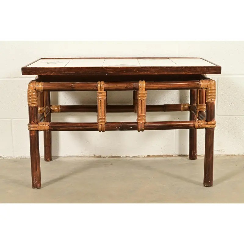 John Wisner for Ficks Reed Hollywood Regency Tile Top Side Table, 1950s gallery