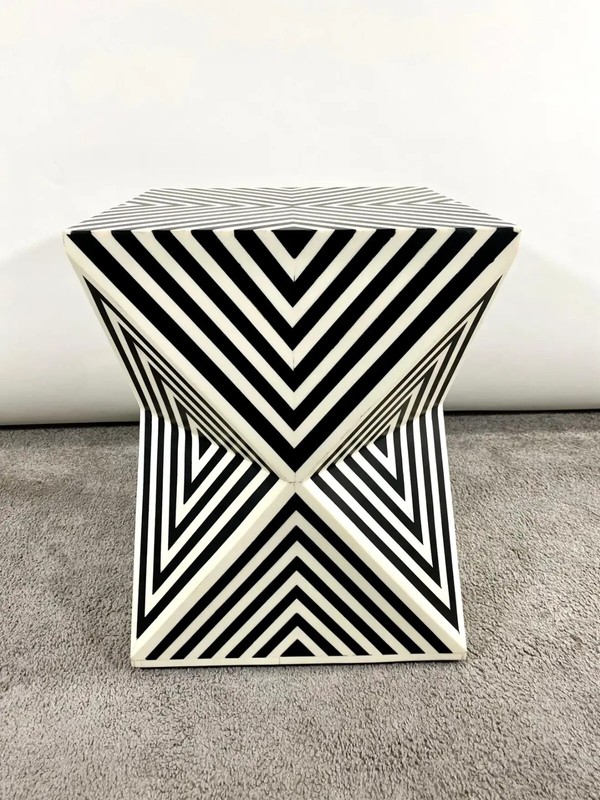 Art Deco Style Black and White Resin Sculptural Side, End Table or Stool gallery