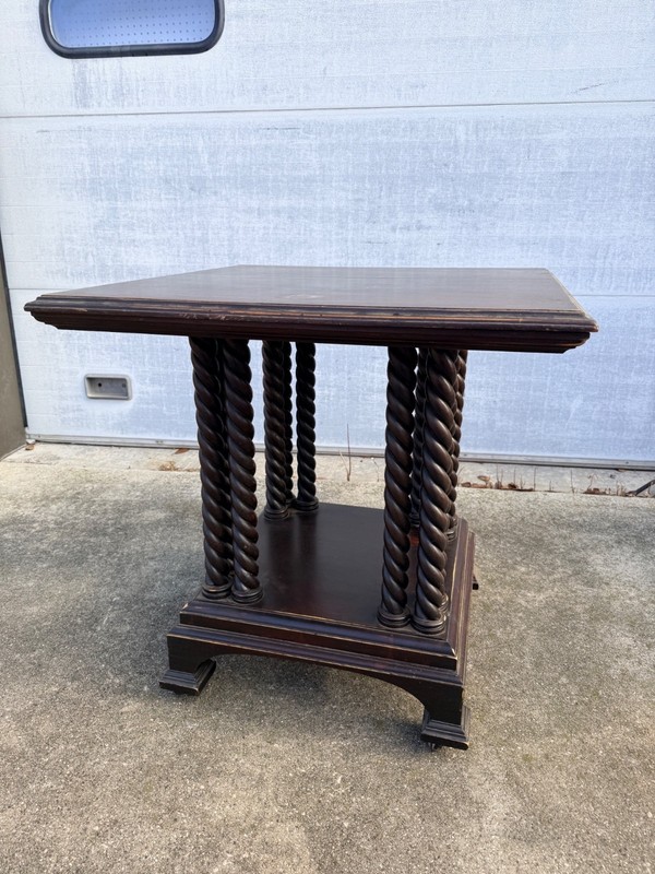 Antique Library Square Accent Table Turned Spiral Columns Dark Academia gallery