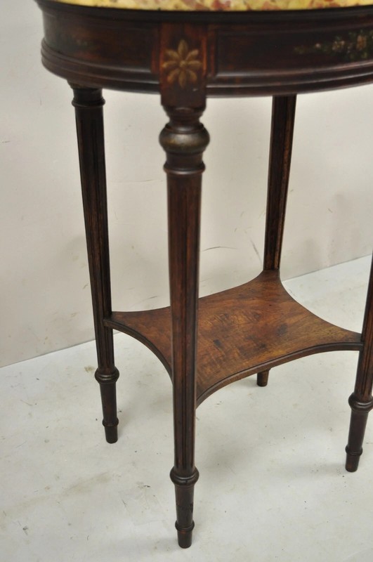 Antique French Louis XVI Style Victorian Oval Marble Top Accent End Side Table gallery