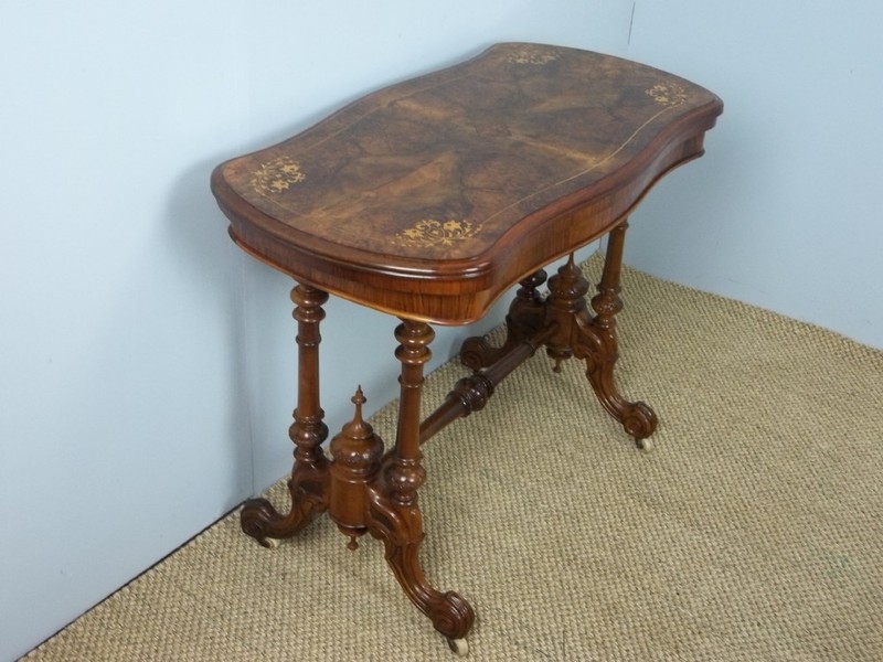 antique marquetry inlaid burr walnut sofa games centre card console lamp table gallery