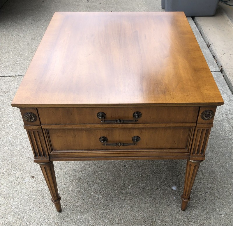 WEIMAN Mid Century Solid Wood End Table w/Tapered Legs Brass Pull Handles
