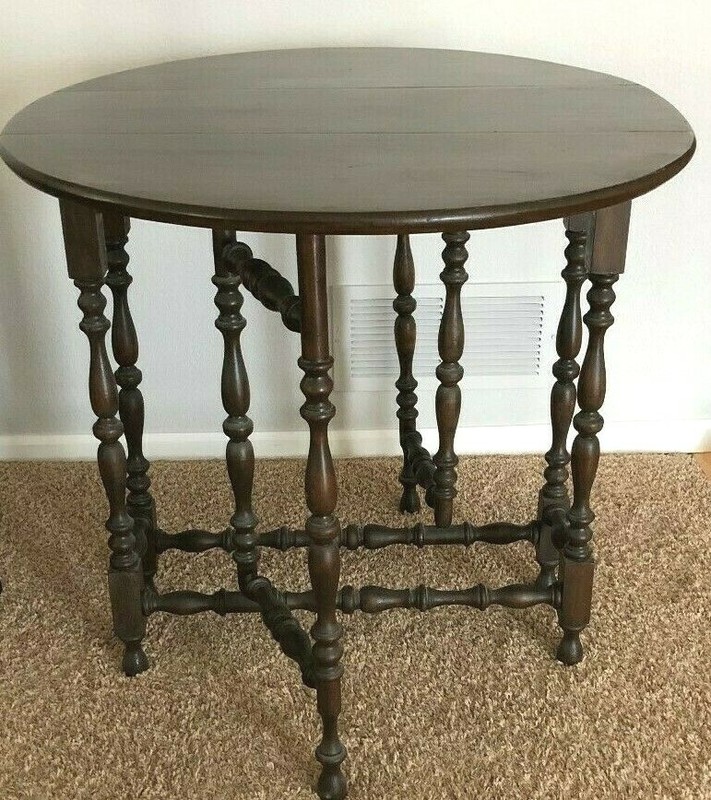 Vintage FURNITURE Oval 30X38″ Dining Dark Wood Gate Leg Table – Fold Out