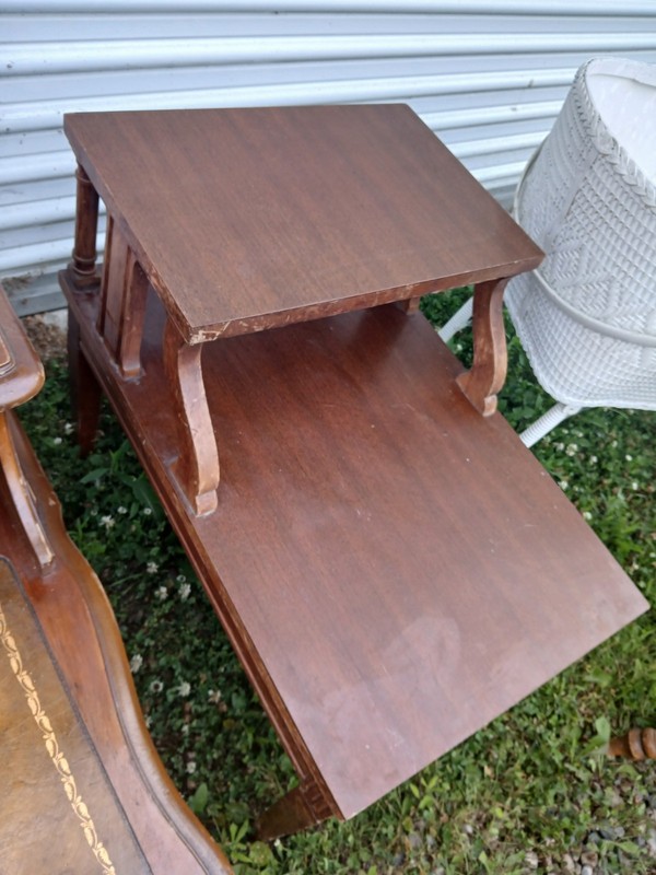 Mid Century Solid Wood Step Up End Table Two-tier Fun Eclectic Display Retro