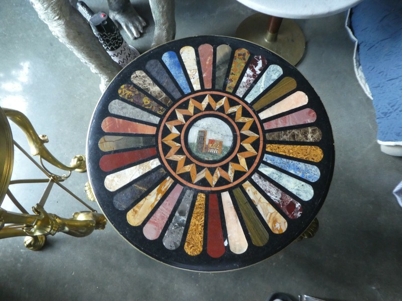 SPECTACULAR 19TH C NEOCLASSICAL PIETRA DURA TOPPED BRONZE GUERIDON TABLES gallery
