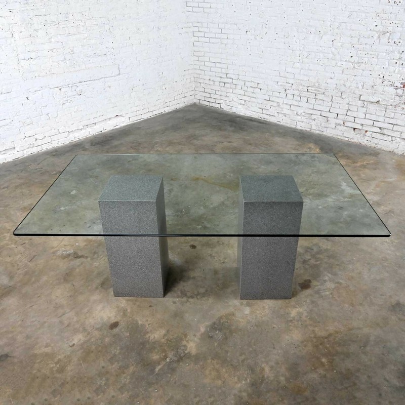Vintage Modern Double Pedestal Dining Table with Rectangular Glass Top gallery