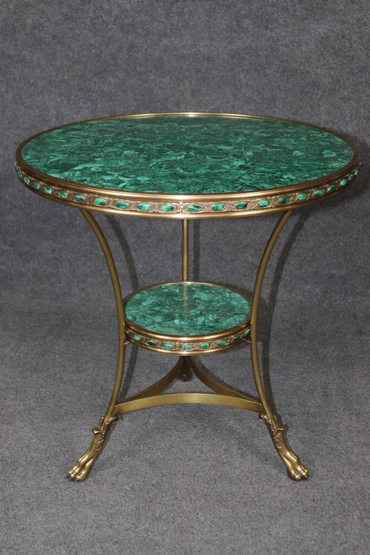 Pair Rare Dore' Bronze French Directoire Malachite Adorned Gueridon End Tables gallery
