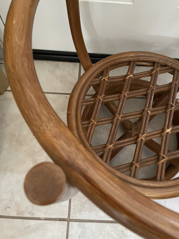 Vintage Round Wicker Table Base with Lattice Shelf - 20” Diameter, 18” Height gallery