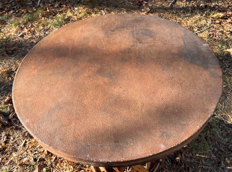 Equipale Mexico Side Table Leather Top Cedar Wood Strip Base 1950s Aztec FolkArt gallery