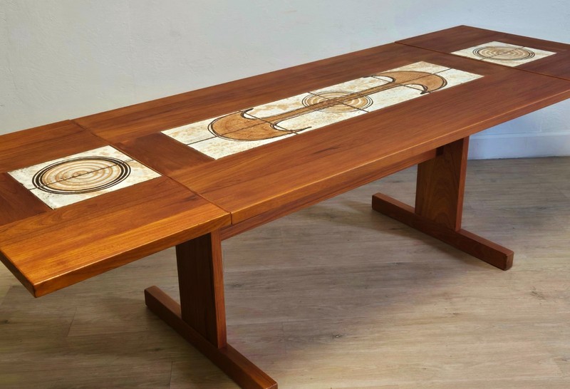 Mid Century Danish Modern Teak Tiled Dropleaf Dining Table-Refinished-Denmark