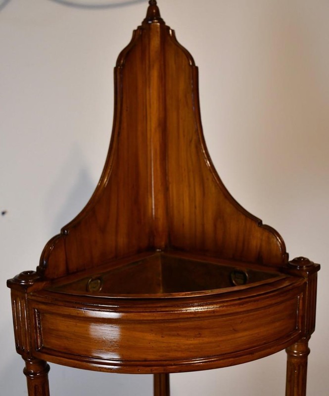 1910s Antique French Louis XVI Walnut & Marble top corner table with planters gallery