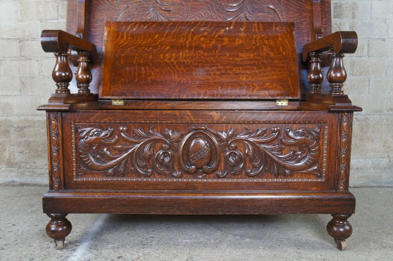 Antique Victorian Oak Library Tavern Monks Bench Tilt Top Hutch Table Settle Pew gallery