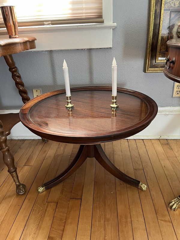 True Grand Rapids Certified Brand. Glass Top Tray Table Original Brass Claw Feet