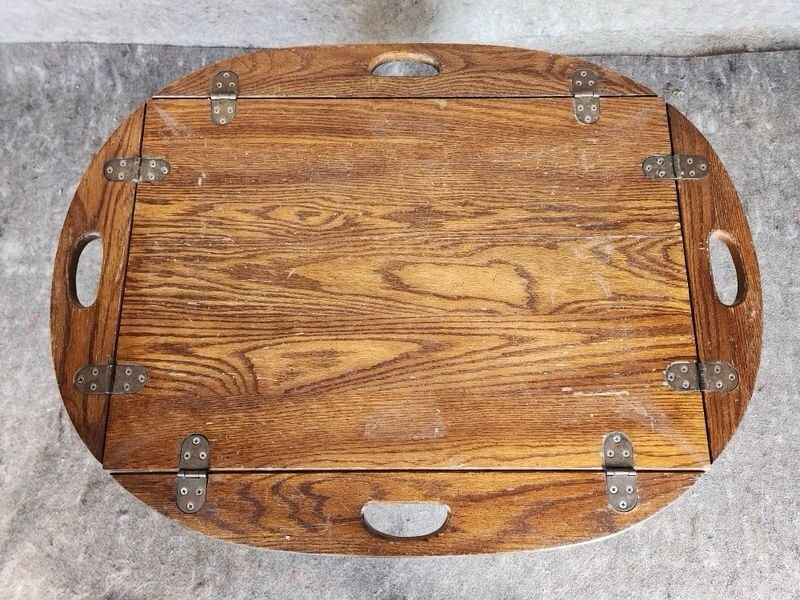 Queen Ann Oak Side Table with Pull Out Slides, Circa 1930's gallery