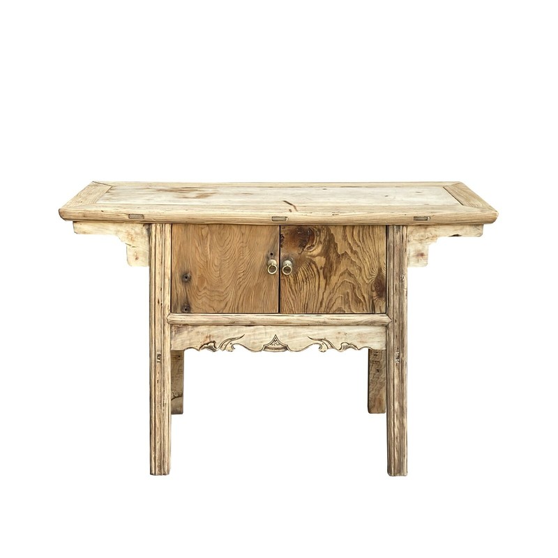 Chinese Vintage 2 Doors Raw Wood Rustic Low Side Table cs7167 gallery