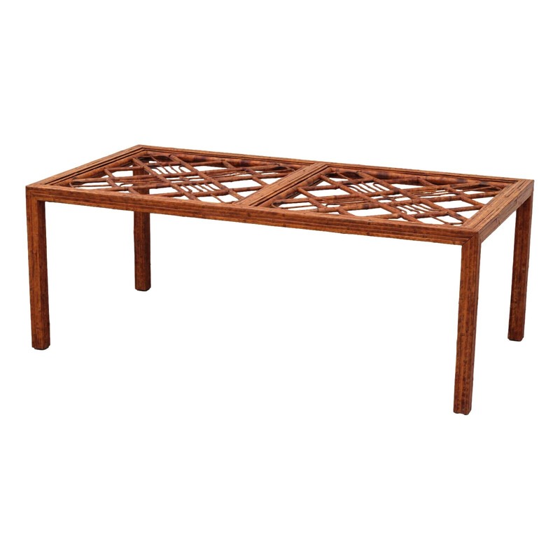 Rare Vtg Brighton Pavilion Style Burnt Bamboo Chippendale Fretwork Dining Table