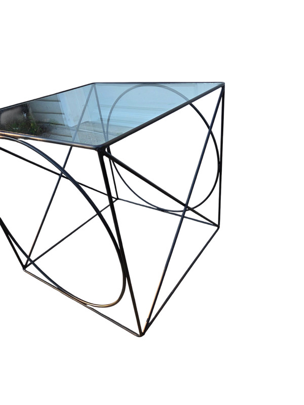 Vintage Wrought Iron Rods XO Side End Table Attributed to Frederic Weinberg MCM gallery