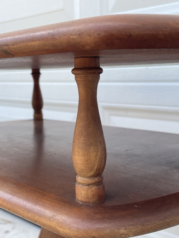 Mid Century American Maple Wooden Pedestal Table 1940's Side End 2 Tier Pedistal gallery