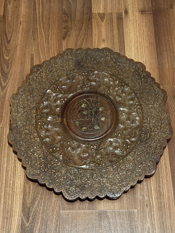 Vintage Anglo Indian Carved/Inlaid Side Table 19”H x 18”W gallery