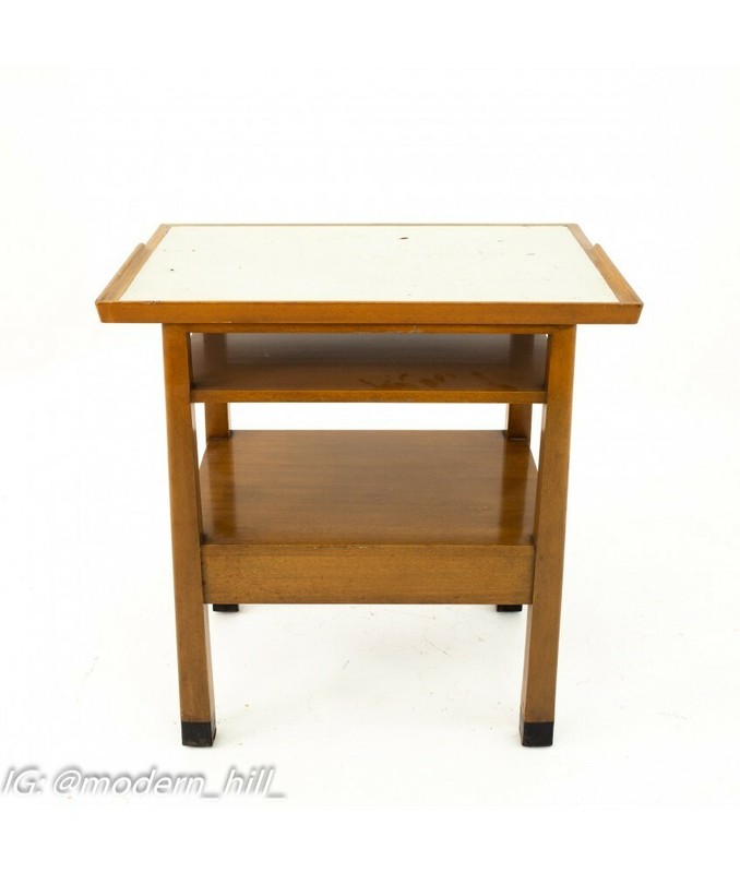 Dunbar Mid Century Walnut & White Laminate Side End Table gallery